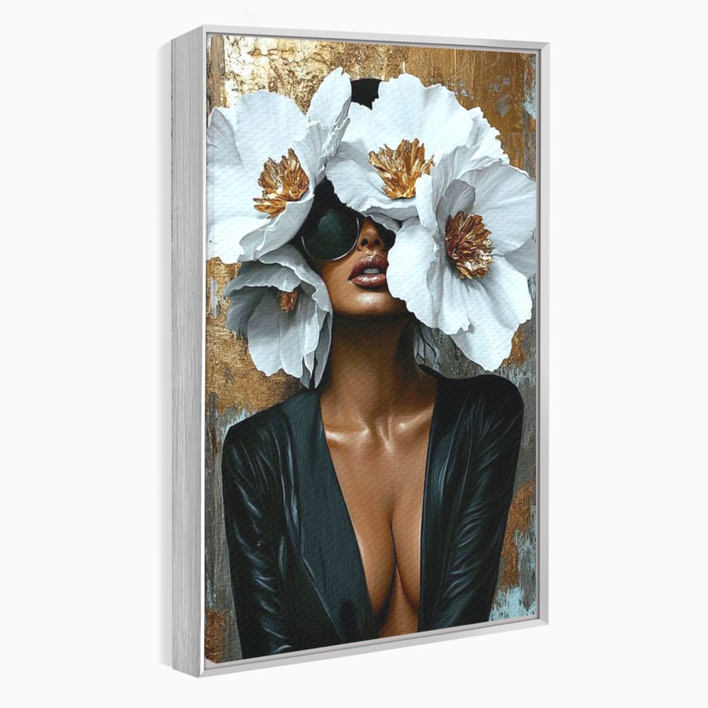 Tablou canvas cu tablou canvas cu silueta feminina, in rama de aluminiu argintiu